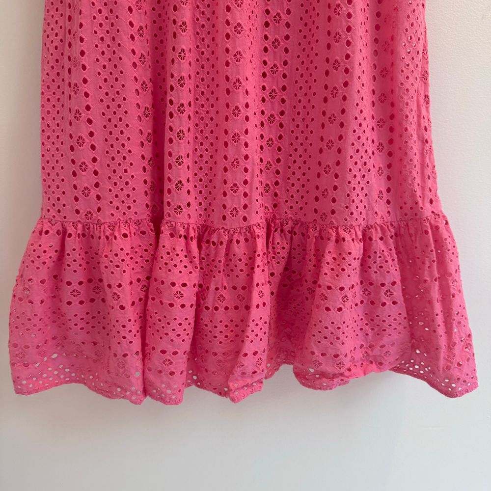 J. Crew Pink Eyelet Lace Lined Midi Dress Size 6 Classic Ruffled Preppy - Picture 5 of 11
